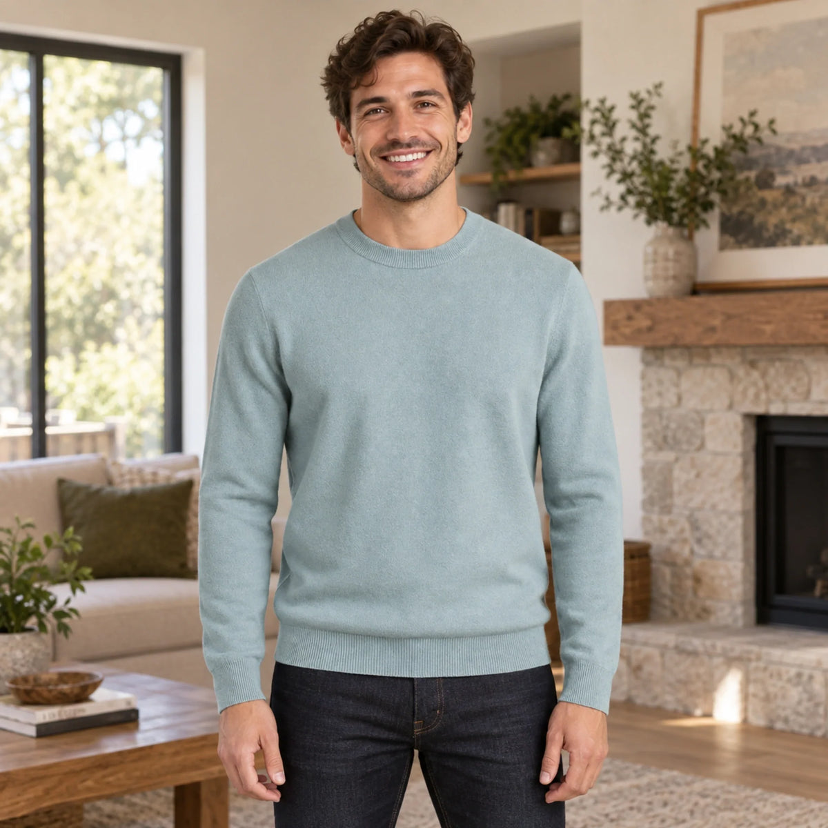 RIBBED CREWNECK KNIT SWEATER FOR MEN