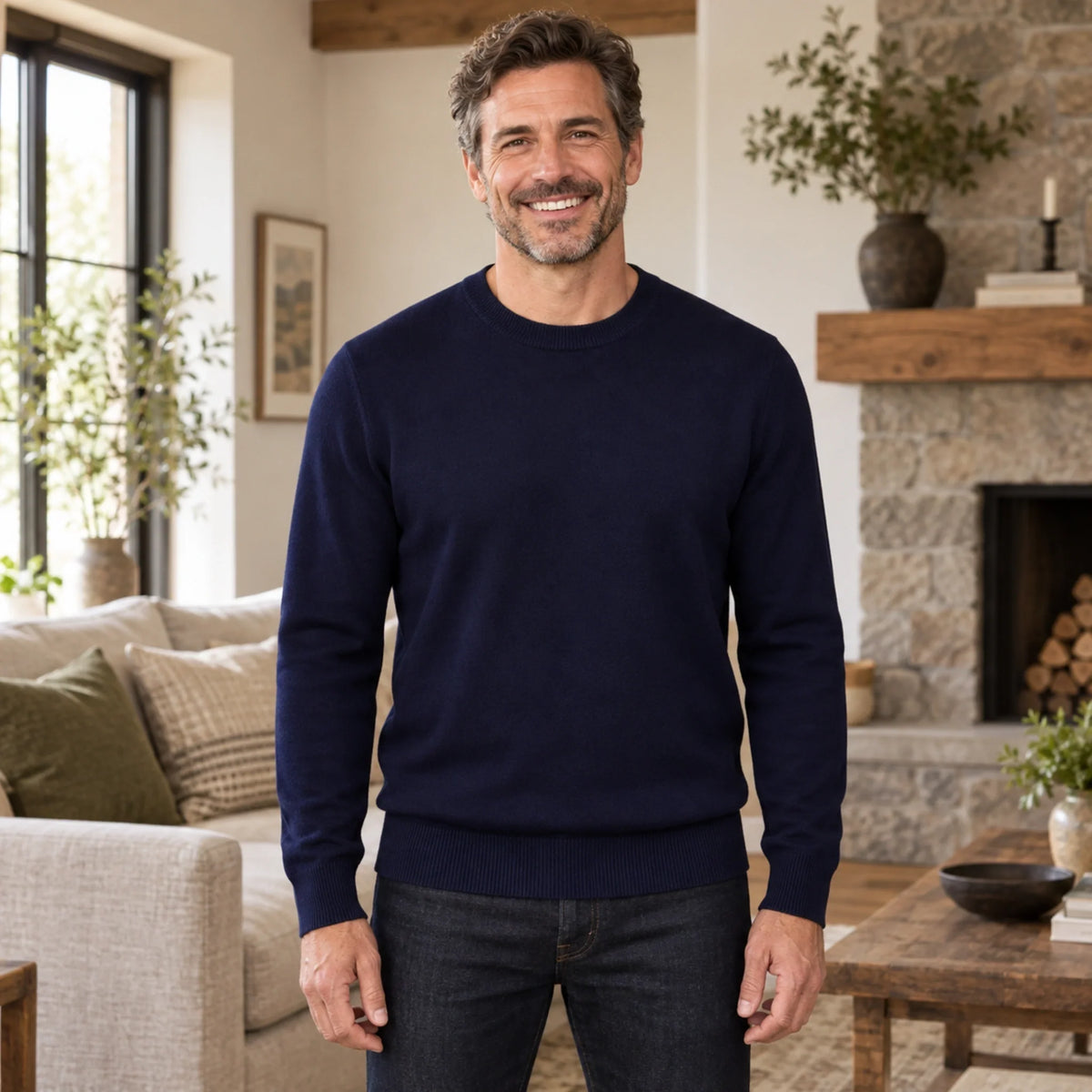 RIBBED CREWNECK KNIT SWEATER FOR MEN