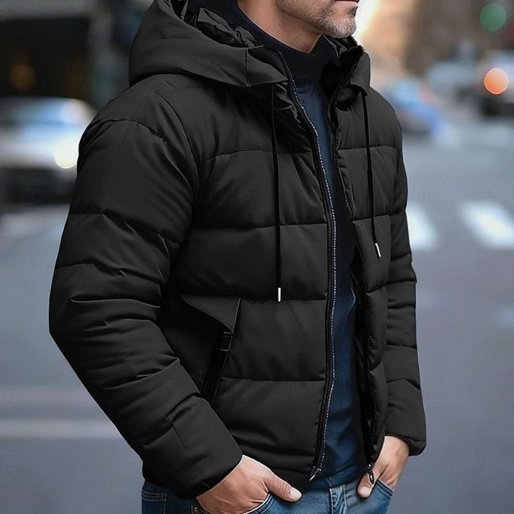 QUILTED HOODED PUFFER JACKET FOR MEN