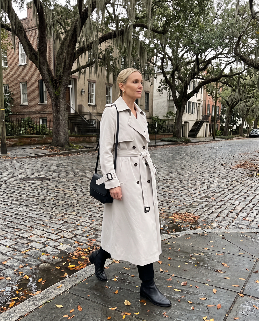 Two-Row Belted Trench Coat