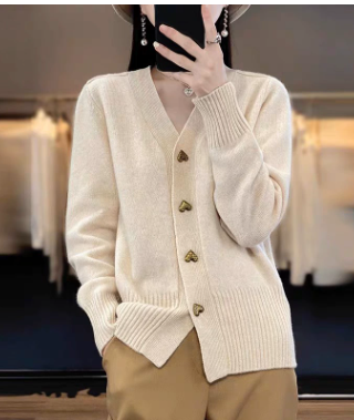 HEART BUTTON KNIT CARDIGAN FOR WOMEN
