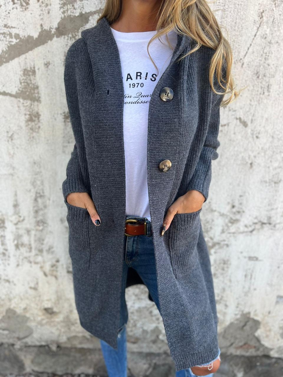 RIBBED KNIT LONGLINE CARDIGAN FOR WOMEN