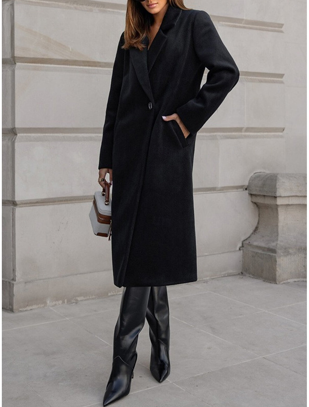 NOTCH LAPEL LONGLINE COAT FOR WOMEN