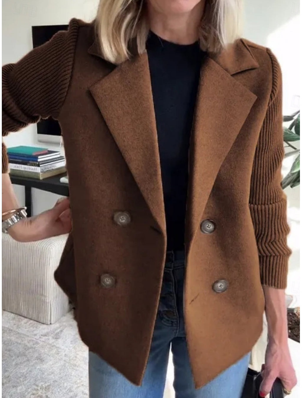 KNIT SLEEVE PANEL BLAZER FOR WOMEN