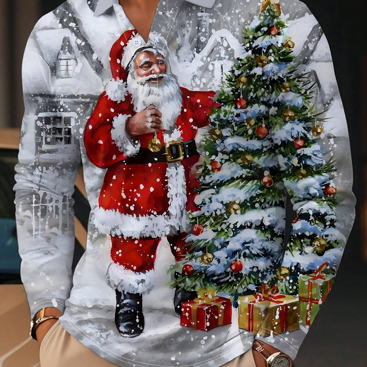 HOLIDAY PRINT CHRISTMAS BLOUSE FOR MEN