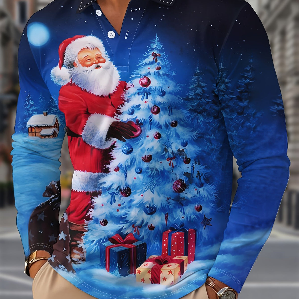 HOLIDAY PRINT CHRISTMAS BLOUSE FOR MEN