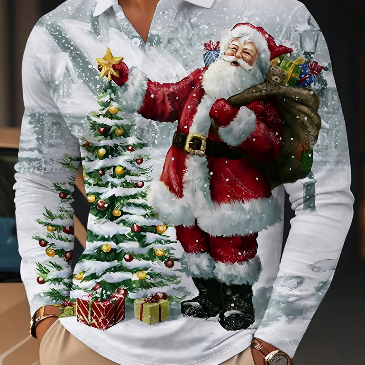 HOLIDAY PRINT CHRISTMAS BLOUSE FOR MEN