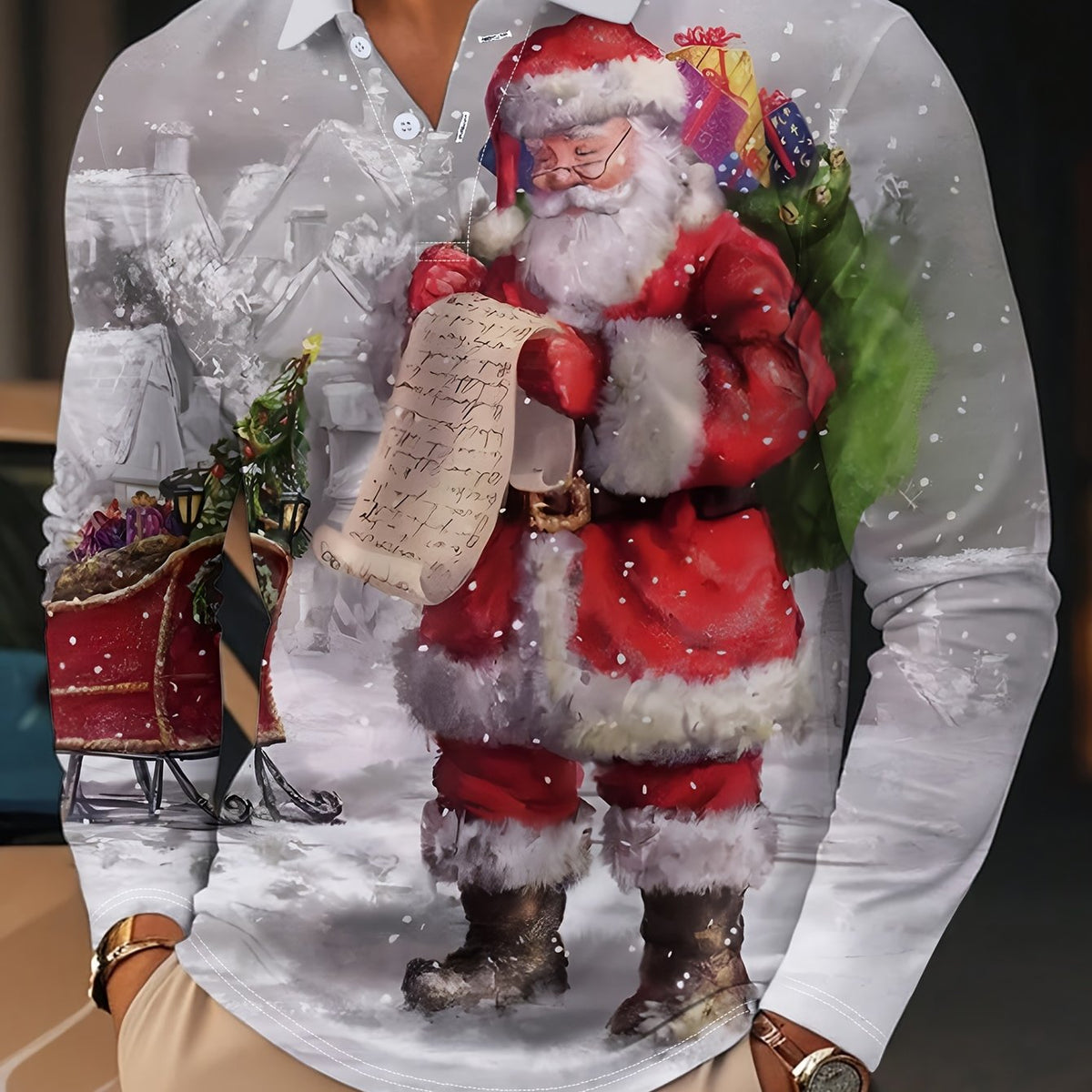 HOLIDAY PRINT CHRISTMAS BLOUSE FOR MEN