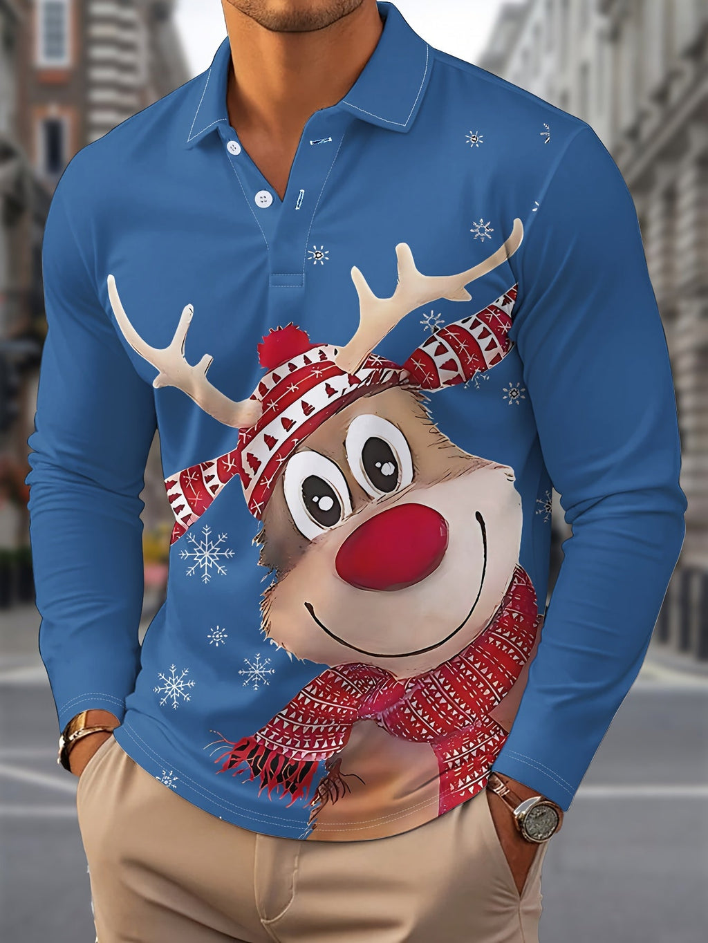 GEOMETRIC PRINT CHRISTMAS BLOUSE FOR MEN