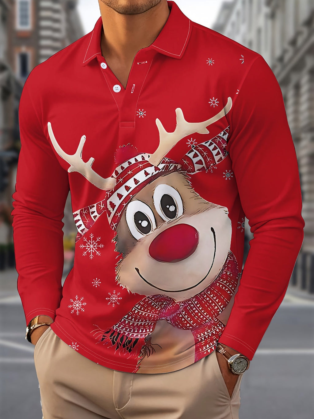 GEOMETRIC PRINT CHRISTMAS BLOUSE FOR MEN