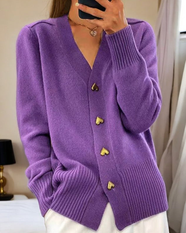 HEART BUTTON KNIT CARDIGAN FOR WOMEN