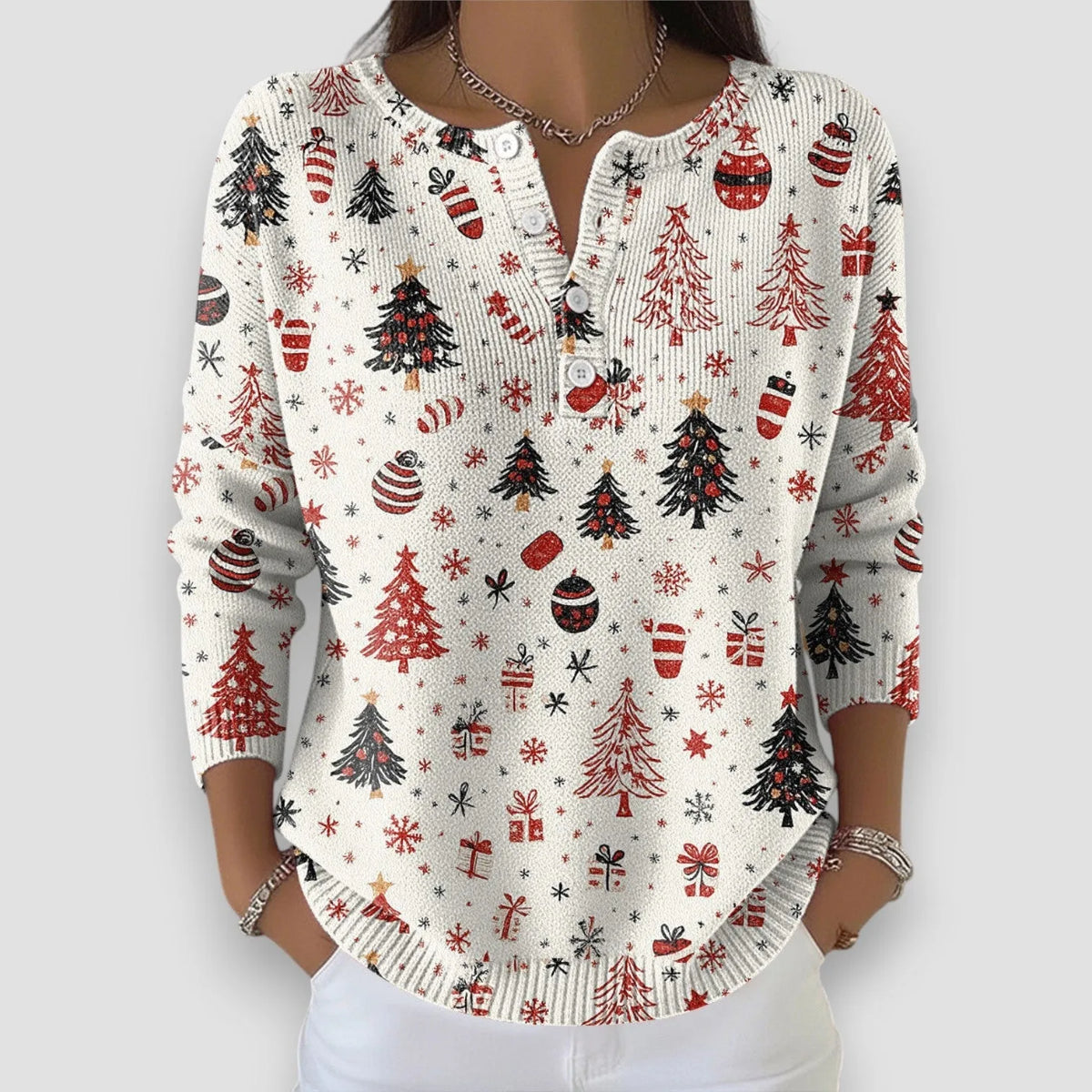 V-NECK HOLIDAY CHRISTMAS SWEATER FOR WOMEN