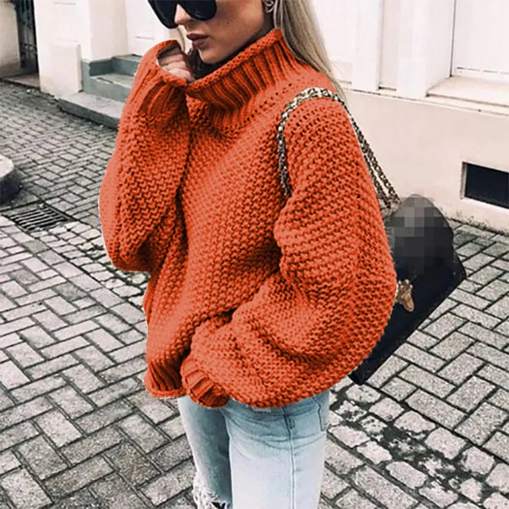 CHUNKY TURTLENECK KNIT SWEATER FOR WOMEN
