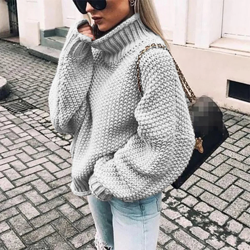 CHUNKY TURTLENECK KNIT SWEATER FOR WOMEN
