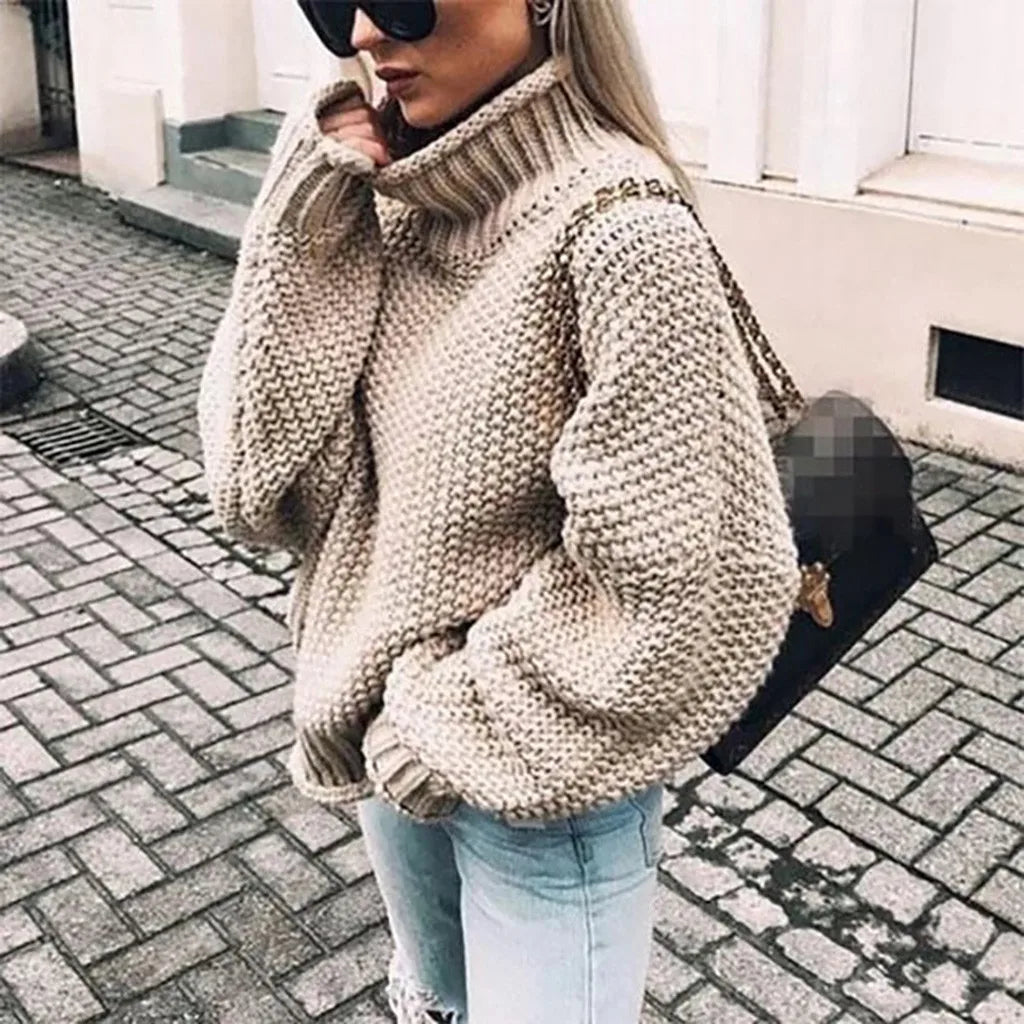CHUNKY TURTLENECK KNIT SWEATER FOR WOMEN