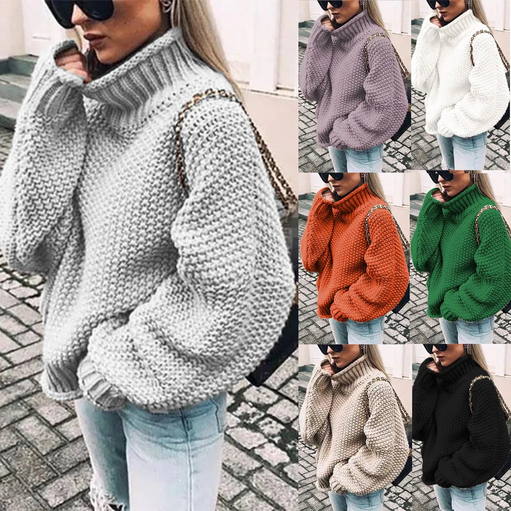 CHUNKY TURTLENECK KNIT SWEATER FOR WOMEN