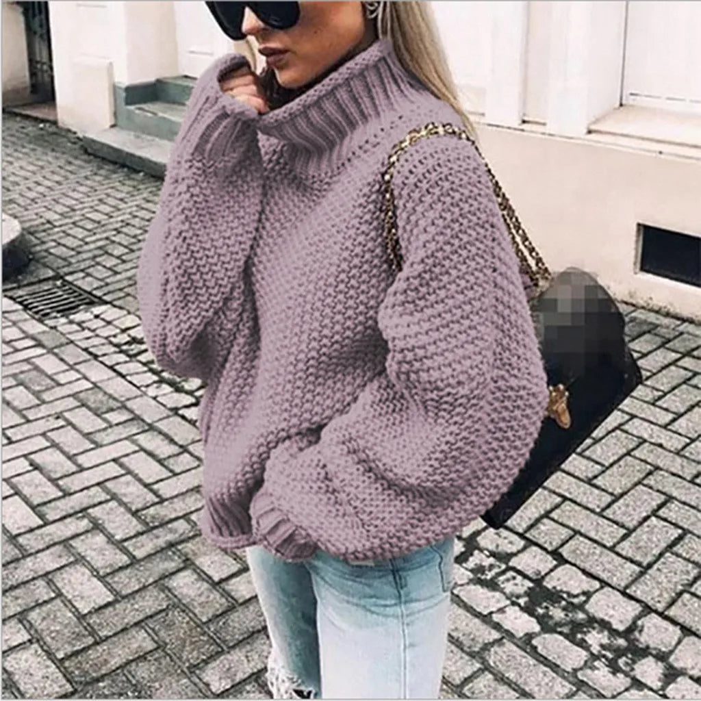 CHUNKY TURTLENECK KNIT SWEATER FOR WOMEN