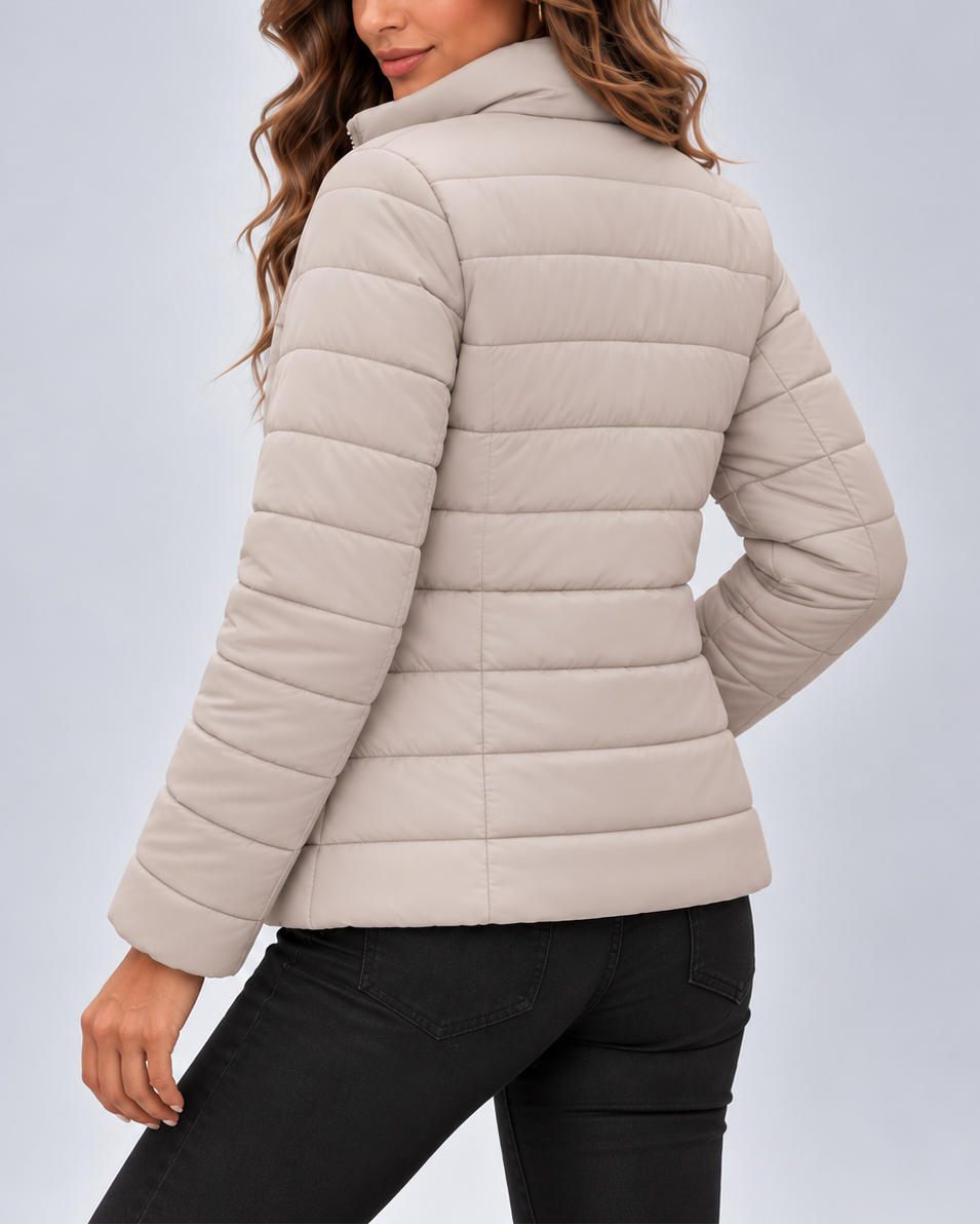 QUILTED STAND COLLAR PUFFER JACKET FOR WOMEN