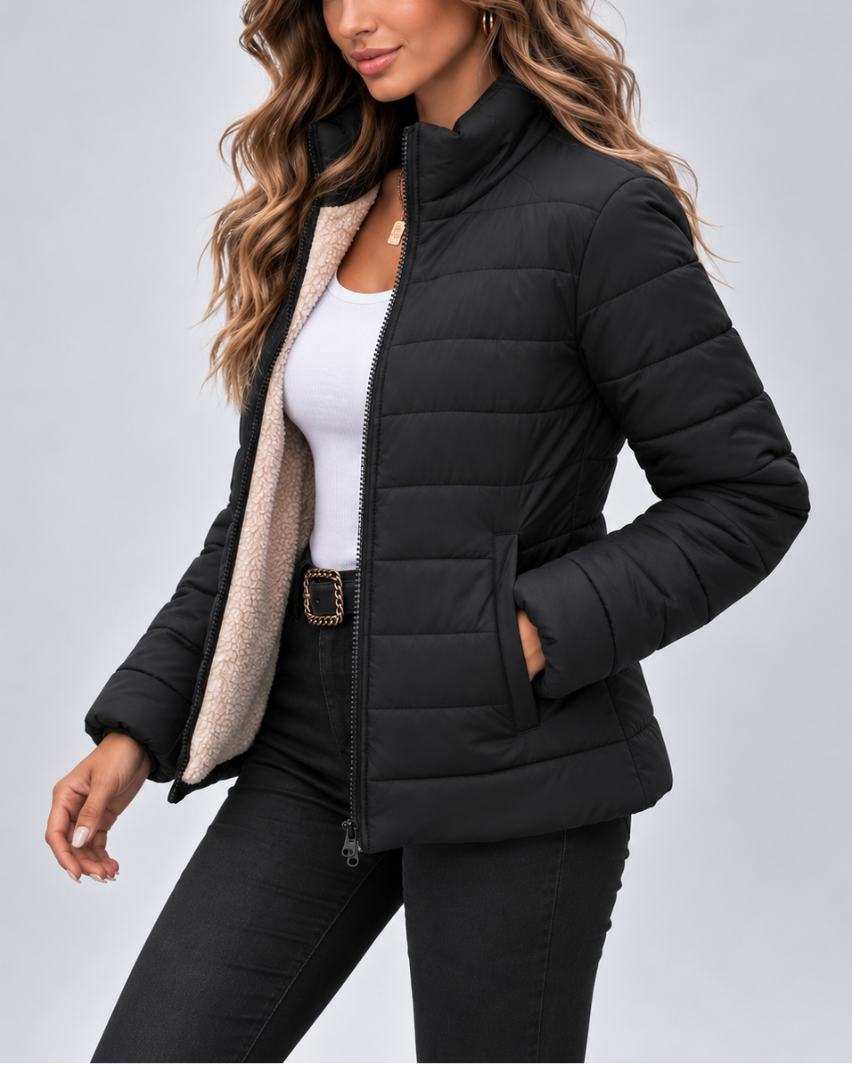 QUILTED STAND COLLAR PUFFER JACKET FOR WOMEN