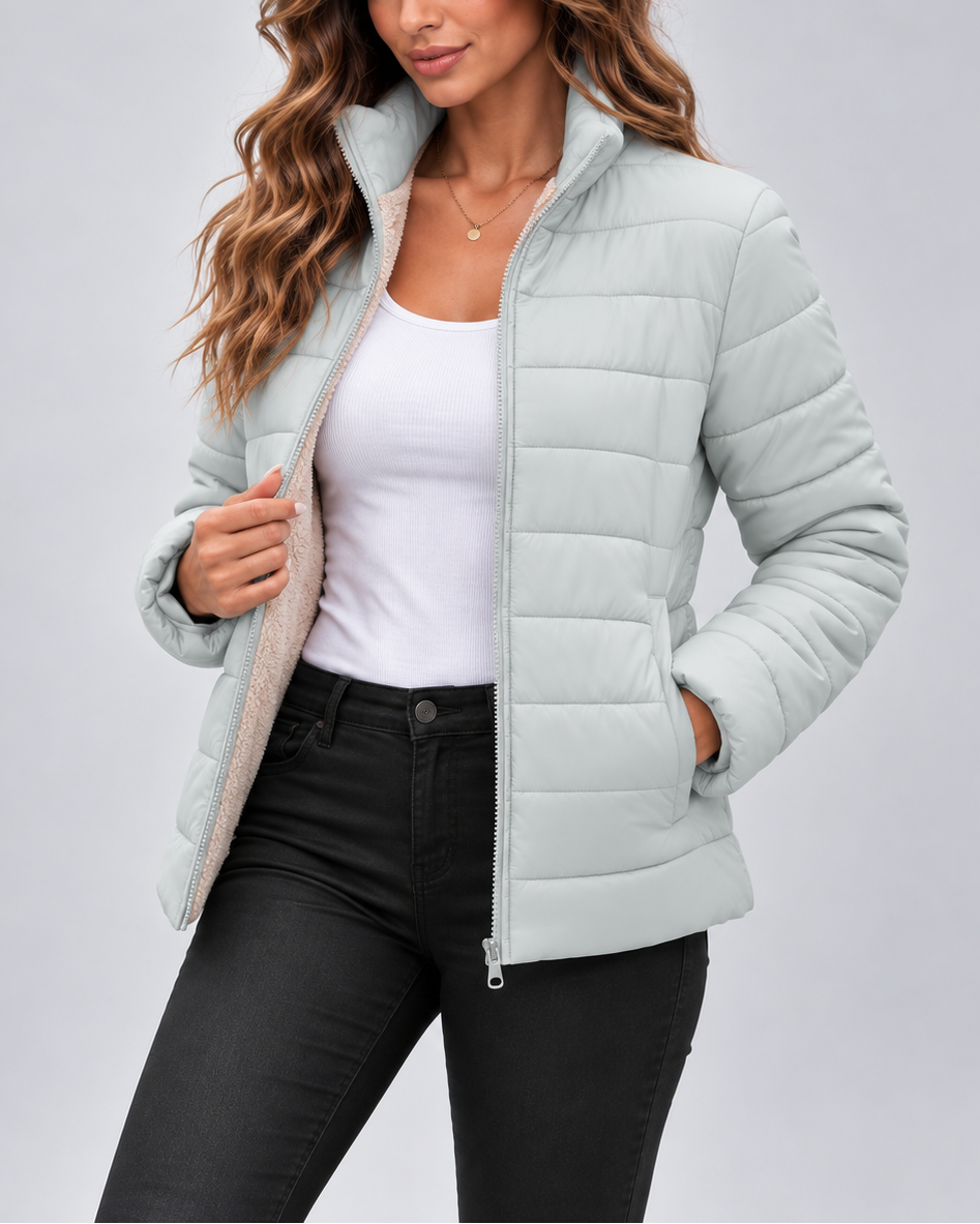 QUILTED STAND COLLAR PUFFER JACKET FOR WOMEN