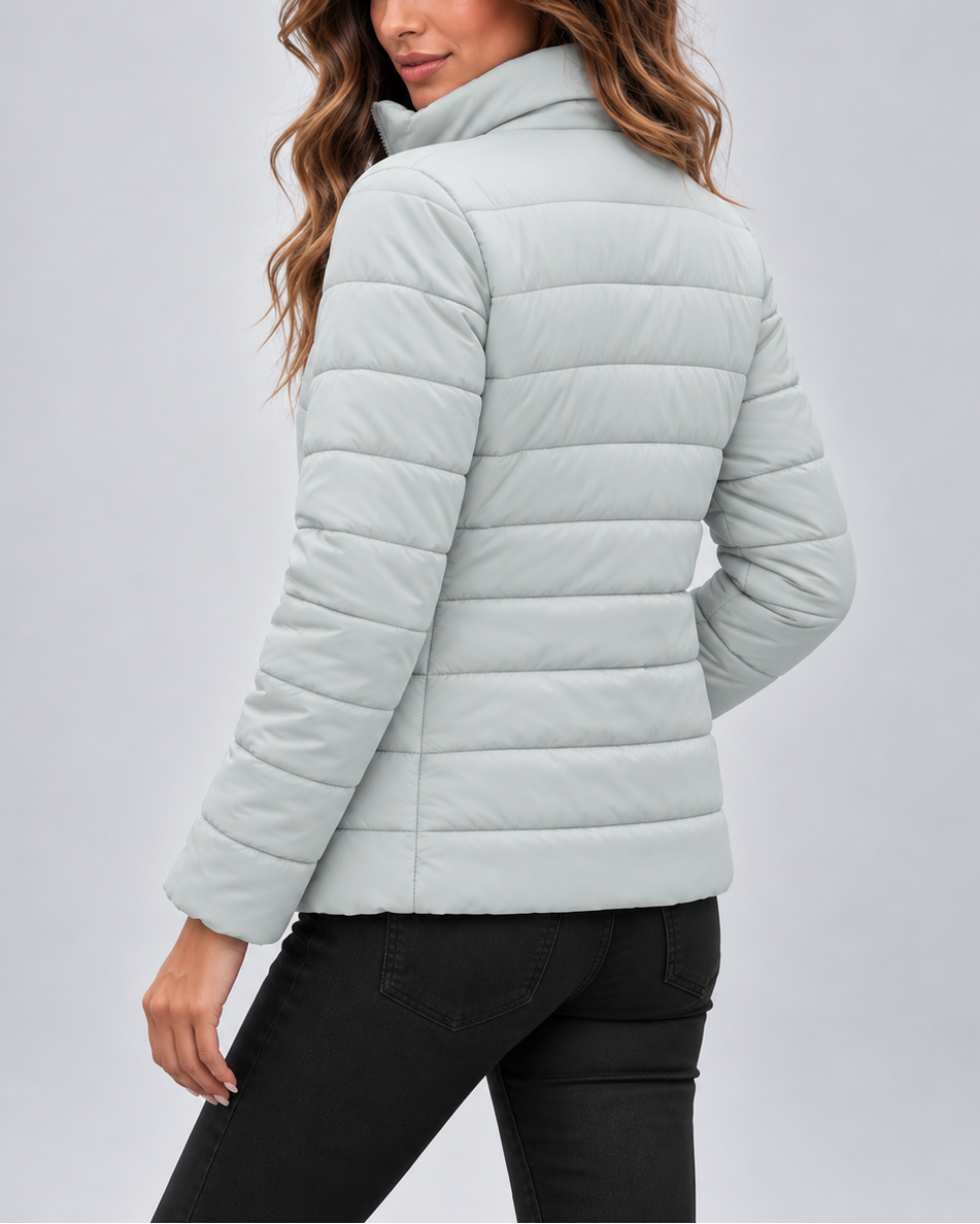 QUILTED STAND COLLAR PUFFER JACKET FOR WOMEN