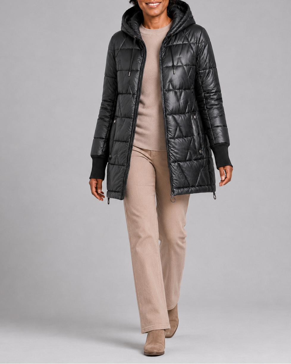 LONGLINE HOODED PUFFER JACKET FOR WOMEN