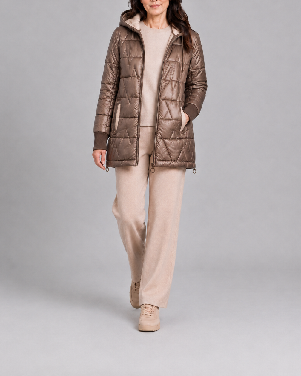 LONGLINE HOODED PUFFER JACKET FOR WOMEN
