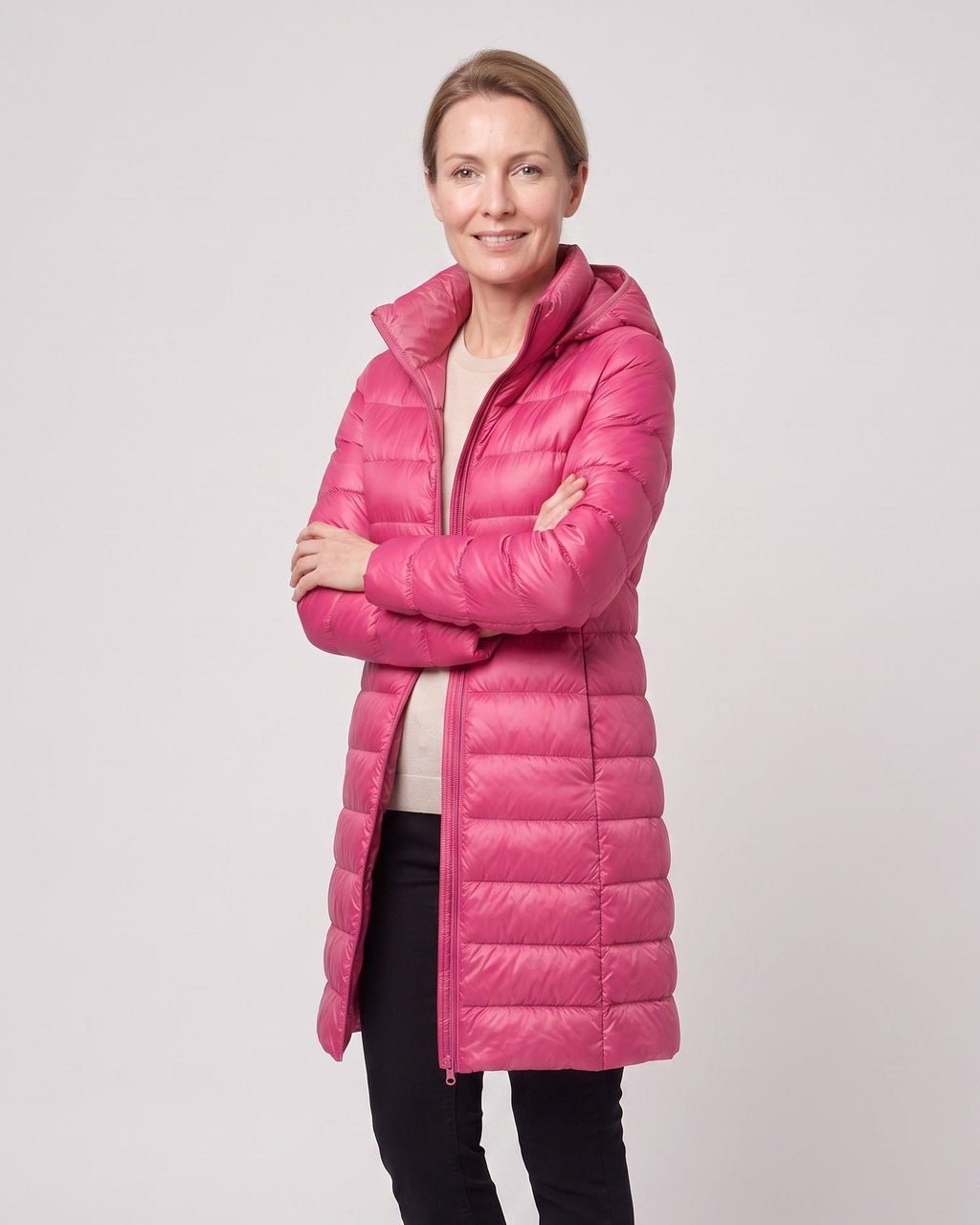 HOODED LONGLINE DOWN PUFFER JACKET FOR WOMEN