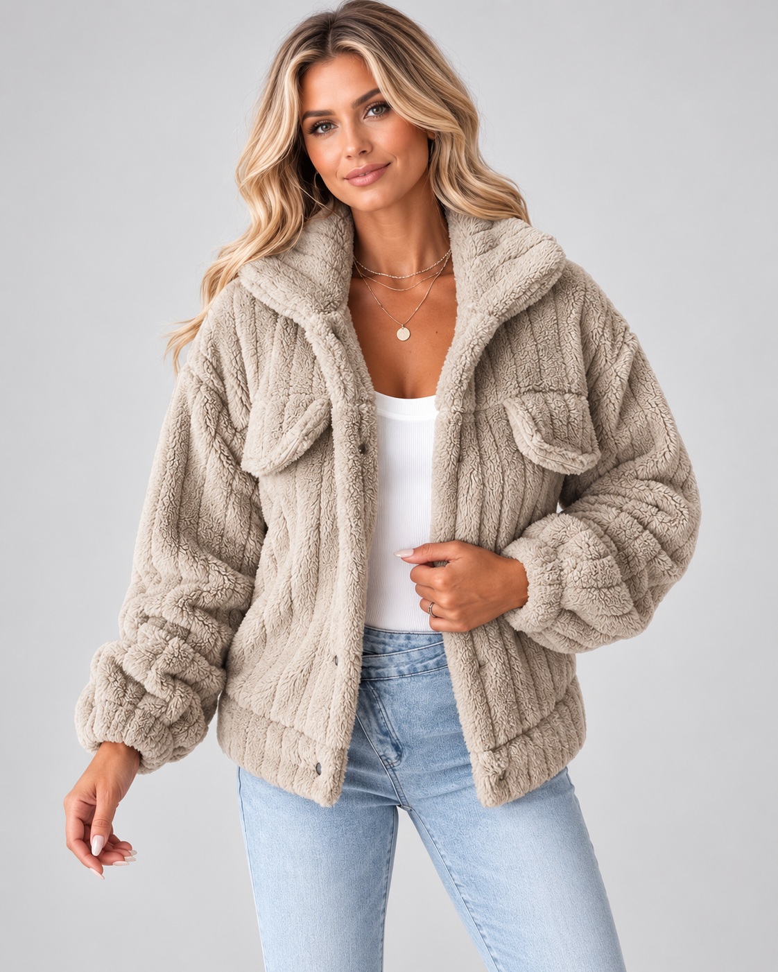 RIBBED COLLAR WINTER JACKET FOR WOMEN