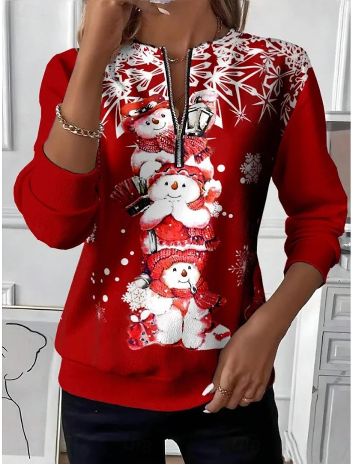 SNOWFLAKE PRINT CHRISTMAS SWEATER FOR WOMEN