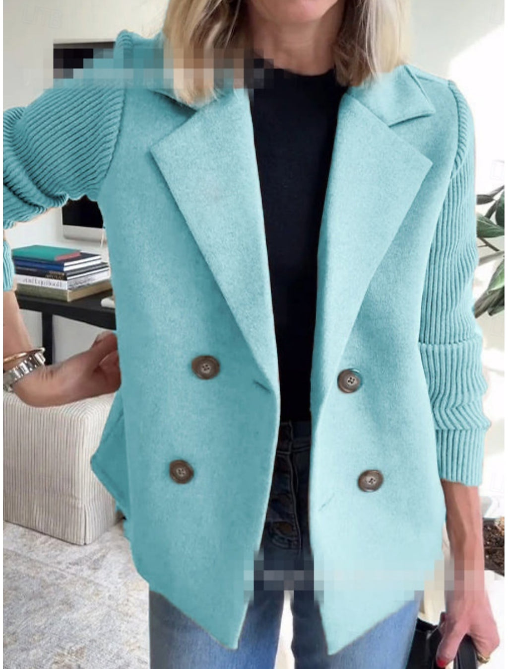 KNIT SLEEVE PANEL BLAZER FOR WOMEN