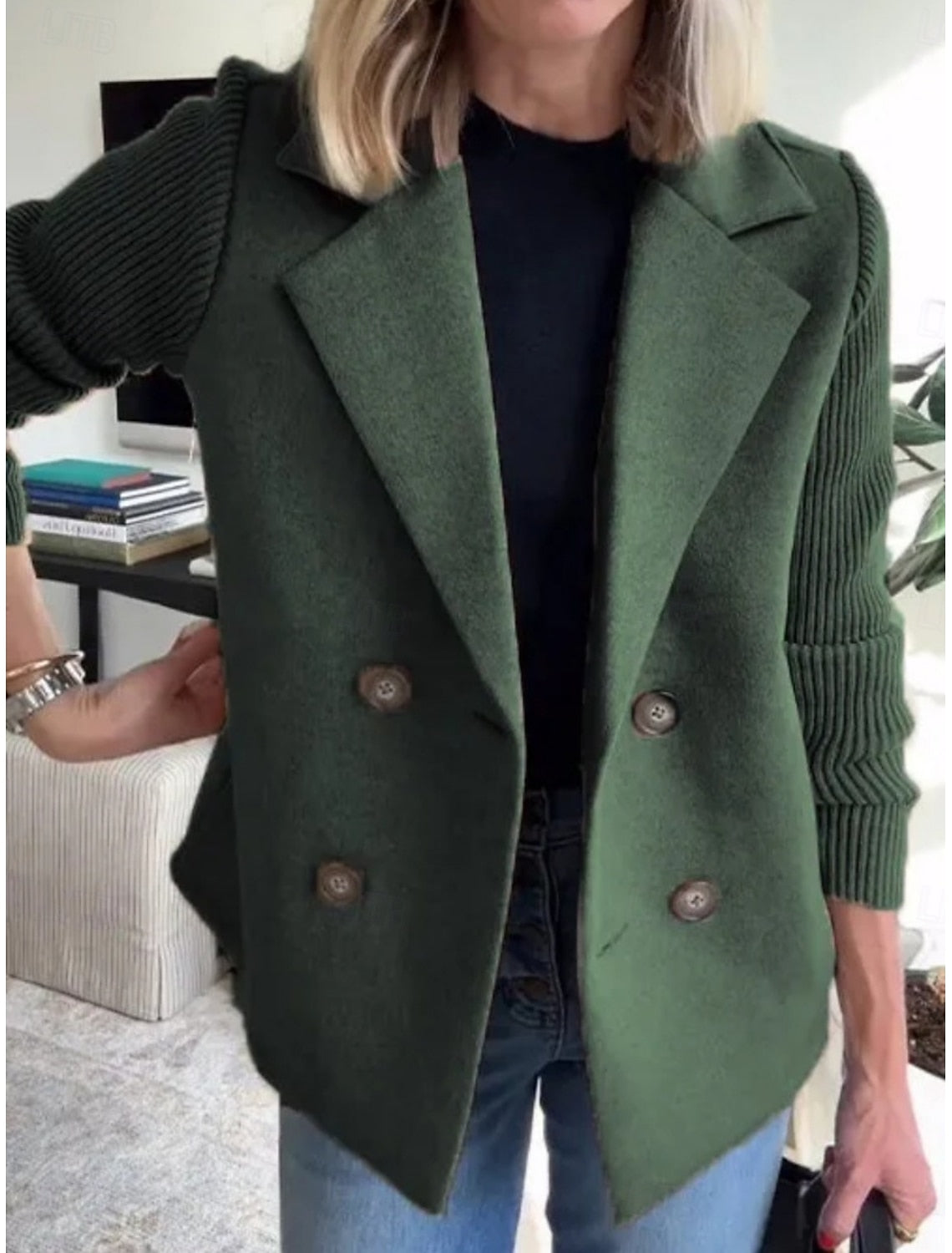 KNIT SLEEVE PANEL BLAZER FOR WOMEN